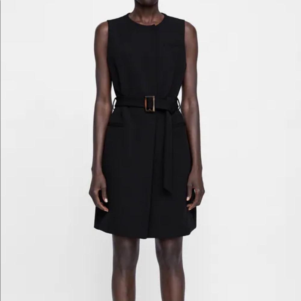 Zara Black Long Belted Vest Waistcoat NWOT Size Small